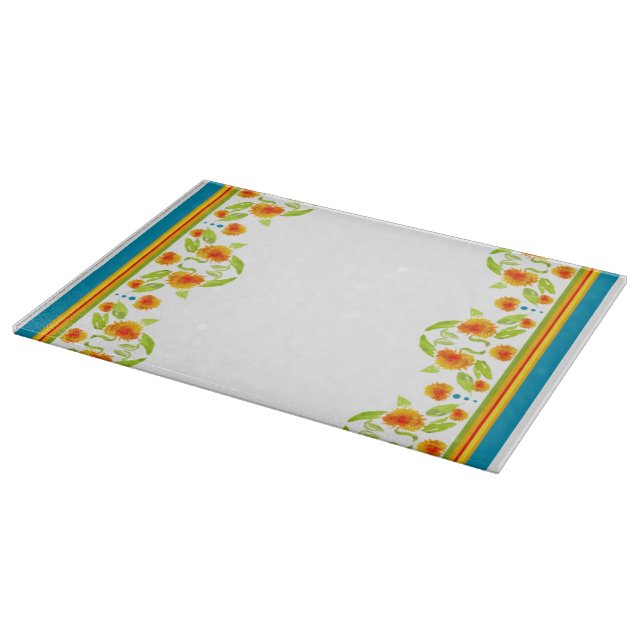 Planche À Découper Style Pays Marigolds Bordure Verre Coupe (Coin)
