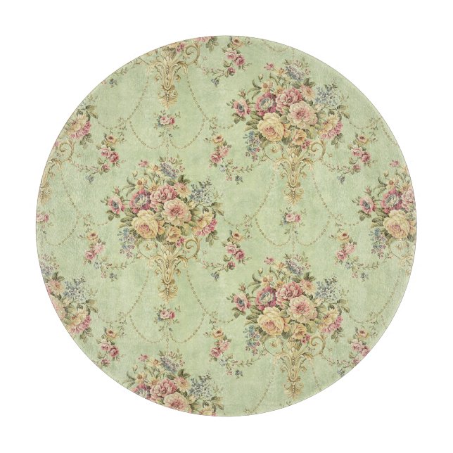 Planche À Découper Style Victorien Vert Sage Français Rococo Floral (Devant)