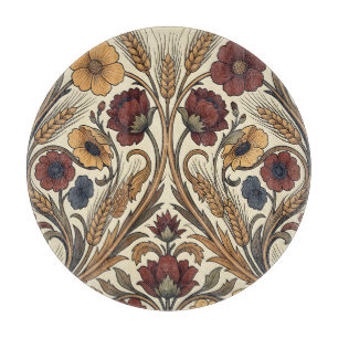 Planche À Découper Style William Morris Rouge Or Fleur Motif Blé