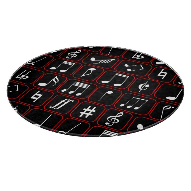 Planche À Découper Stylish red black and white geometric music notes (Coin)