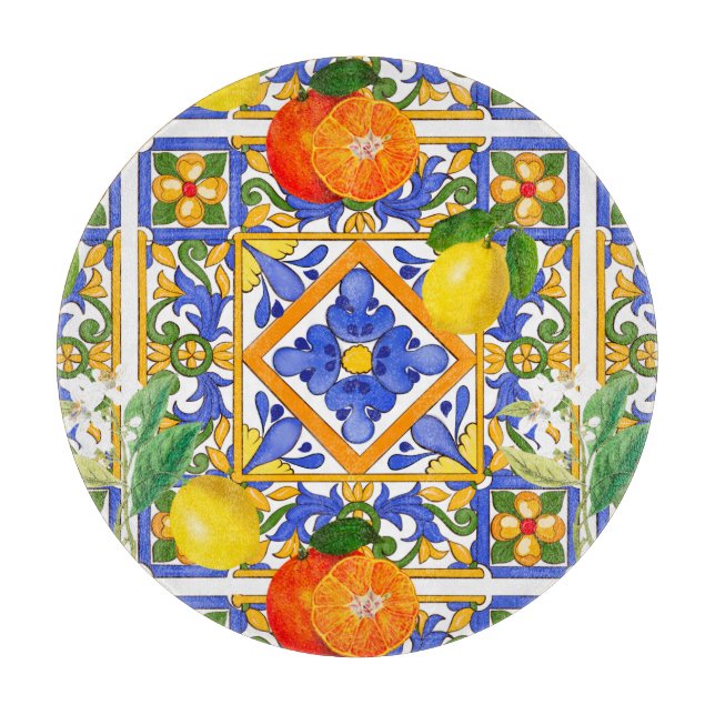 Planche À Découper Summer , Sicilian tiles ,citrus,oranges,majolica   (Devant)