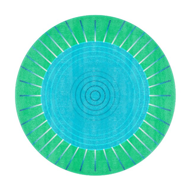 Planche À Découper Sunburst géométrique moderne - bleu et vert Jade (Devant)