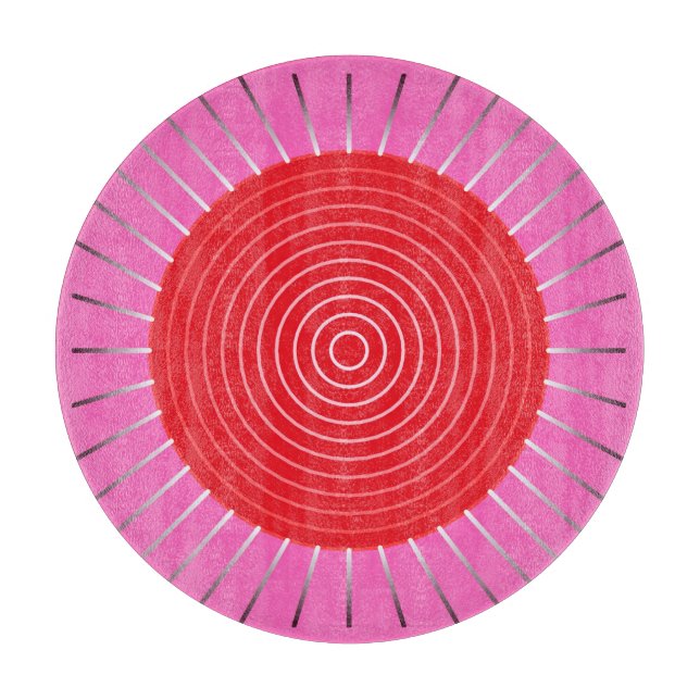 Planche À Découper Sunburst géométrique moderne - Fuchsia et rouge (Devant)