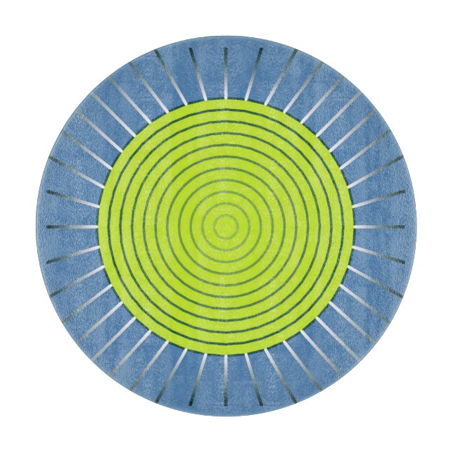 Planche À Découper Sunburst géométrique moderne - Lime et bleu Denim (Devant)
