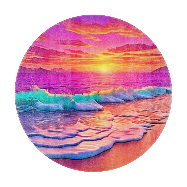 Planche À Découper Sunset Beach Waves Design (Devant)