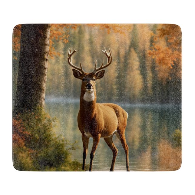 Planche À Découper Superbe canard à douze points en verre d'automne (Devant)