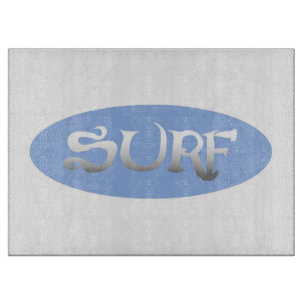 Planche À Découper Surf blanc bleu ovale