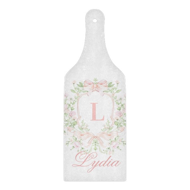 Planche À Découper Sweet Crest avec rubans roses | Monogramme  (Devant)