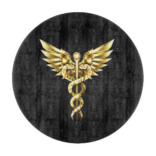 Planche À Découper Symbole caducee polygonale en or