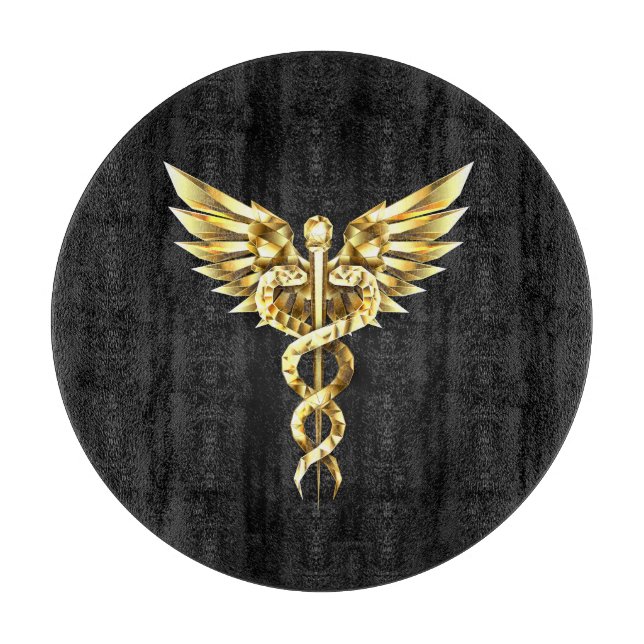 Planche À Découper Symbole caducee polygonale en or (Devant)