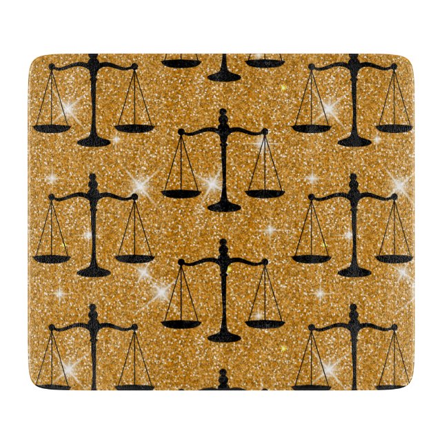 Planche À Découper Symbole de Justice Balance dorée scintillante (Devant)
