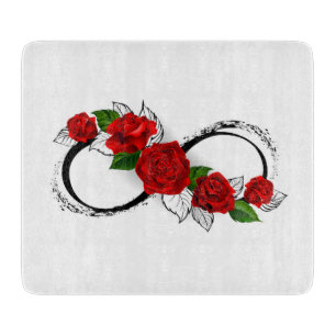 Planche À Découper Symbole d'infini avec des roses rouges