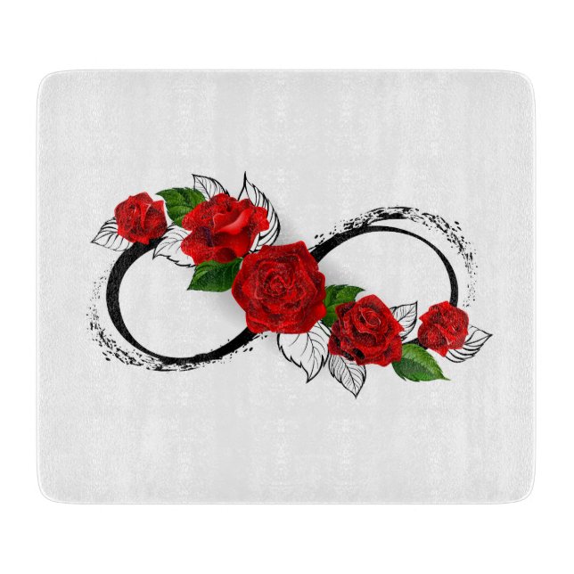 Planche À Découper Symbole d'infini avec des roses rouges (Devant)