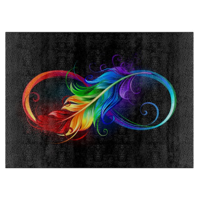 Planche À Découper Symbole d'infini avec plume arc-en-ciel (Devant)