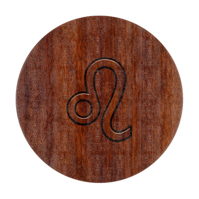 Planche À Découper Symbole Leo Zodiac en bois de mahogany (Devant)