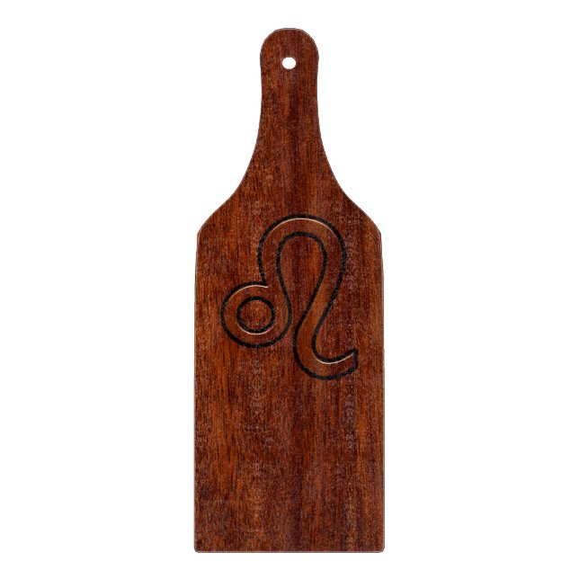 Planche À Découper Symbole Leo Zodiac en bois de mahogany (Devant)