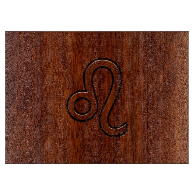 Planche À Découper Symbole Leo Zodiac en bois de mahogany (Devant)