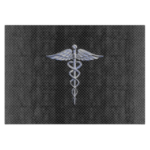 Planche À Découper Symbole Médicale Chrome Caduceus Fibre de carbone