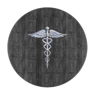 Planche À Découper Symbole Médicale Chrome Caduceus Fibre de carbone