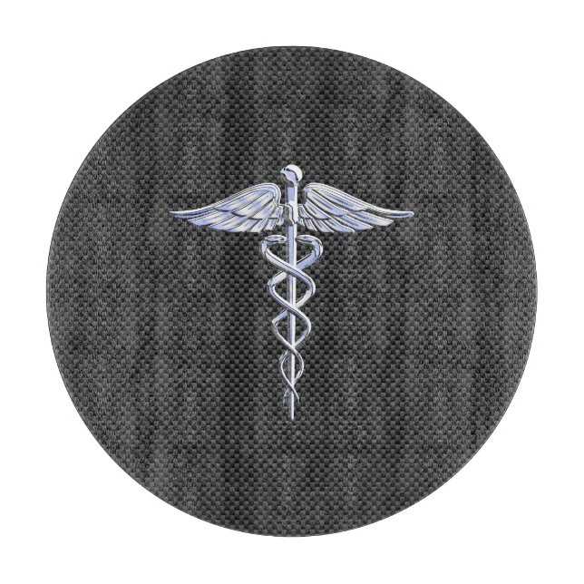 Planche À Découper Symbole Médicale Chrome Caduceus Fibre de carbone  (Devant)