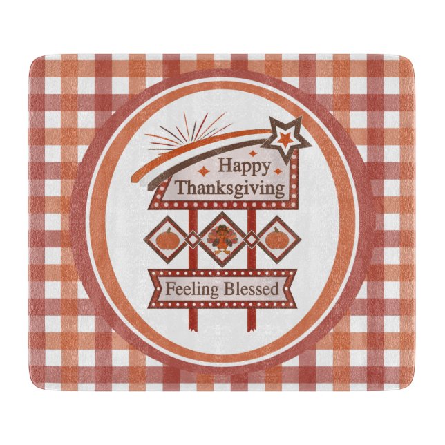 Planche À Découper Symbole rétro du bon thanksgiving béni (Devant)