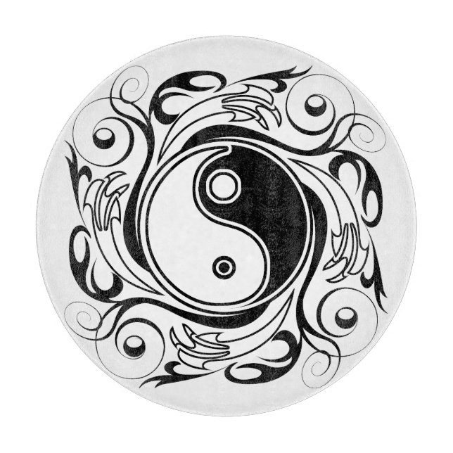 Planche À Découper Symbole Yin & Yang noir et blanc de style tatouage (Devant)