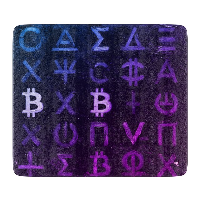 Planche À Découper Symboles de Bitcoin (Style : Miami Purple - 13) (Devant)