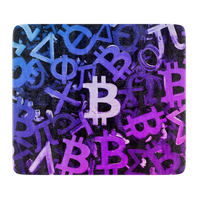 Planche À Découper Symboles de Bitcoin (Style : Miami Purple - 3) (Devant)