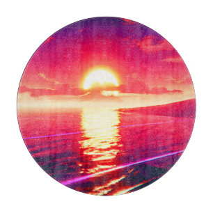 Planche À Découper Synthwave numérique Sunset Sea Reflection