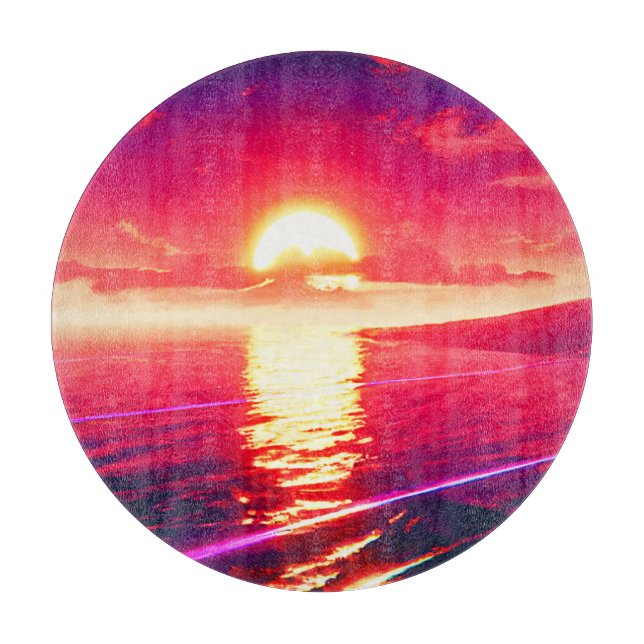 Planche À Découper Synthwave numérique Sunset Sea Reflection (Devant)