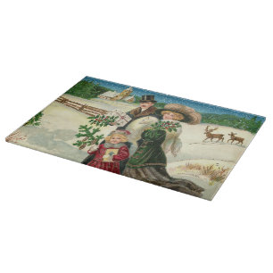 Planche À Découper Table à découper en verre vintage Noël Famille