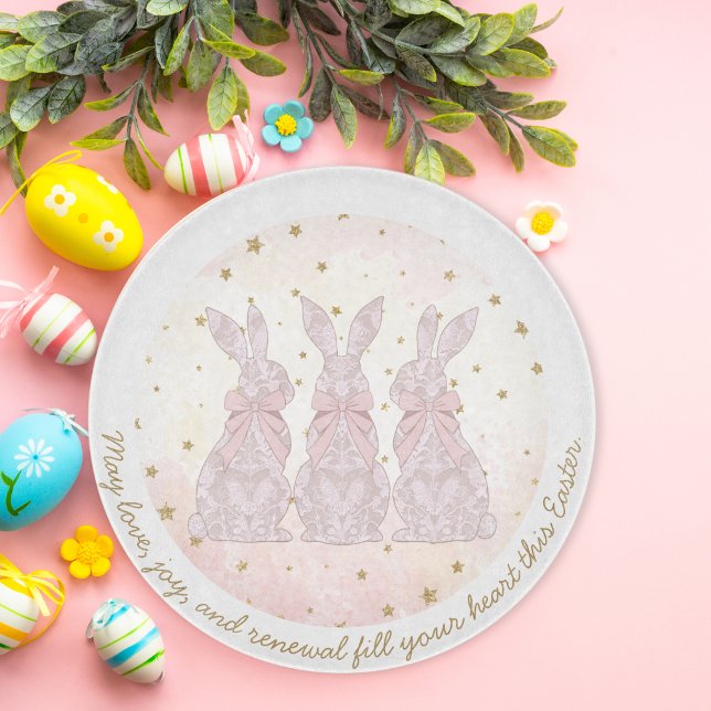 Planche À Découper Table de coupe en verre de Pâques en dentelle pers (Personalized Lace Bunny Easter Glass Cutting Board)