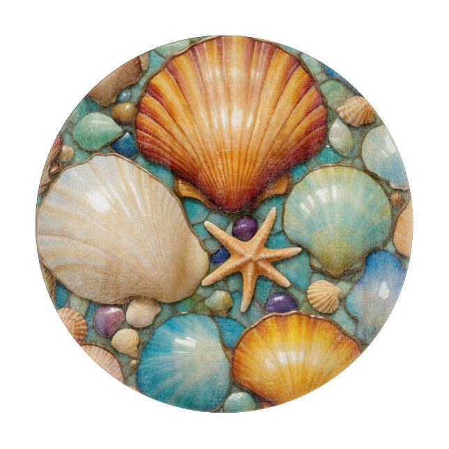 Planche À Découper Table de coupe ronde en verre Costal Delight (Devant)