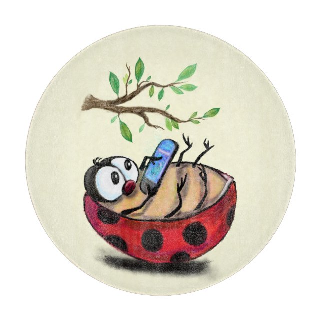 Planche À Découper Table de découpe drôle Happy Ladybug avec téléphon (Devant)