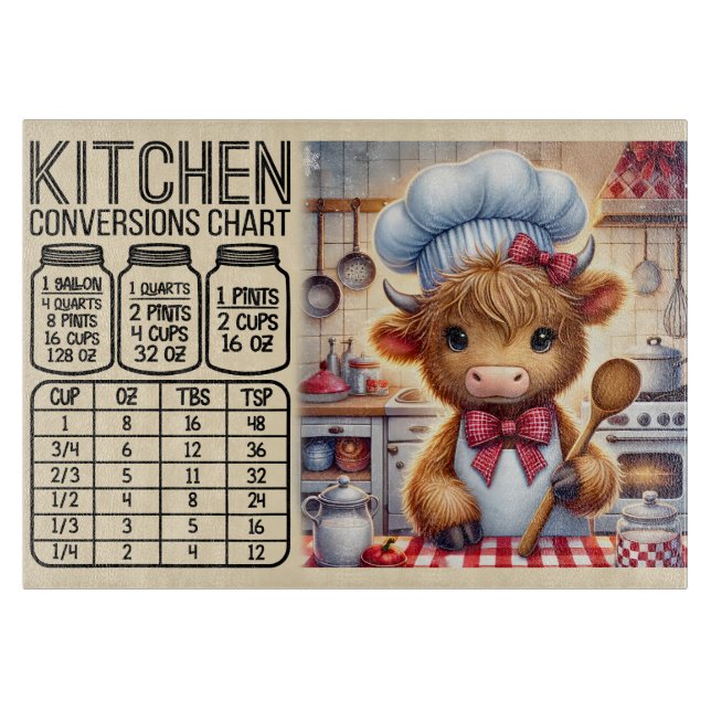 Planche À Découper Tableau de conversion de la vache mignonne (Devant)