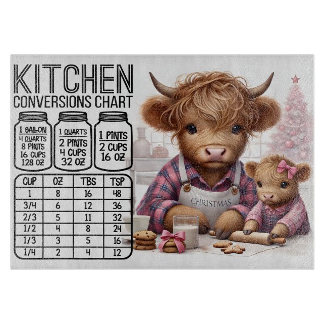 Planche À Découper Tableau de conversion de vache mignonne et bébé (Devant)