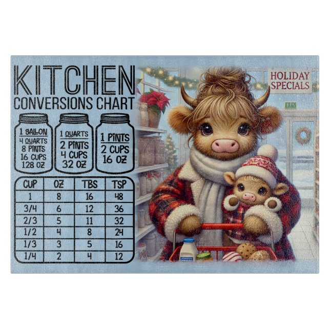 Planche À Découper Tableau de conversion de vache mignonne et bébé (Devant)