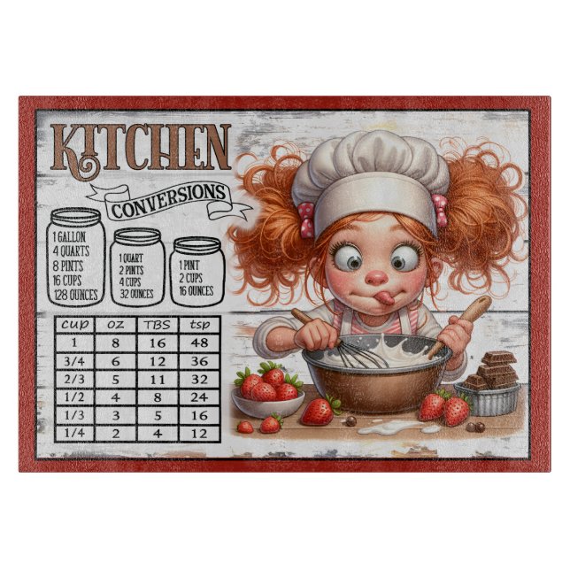 Planche À Découper Tableau de conversions de cuisine – Cute Kid Chef  (Devant)