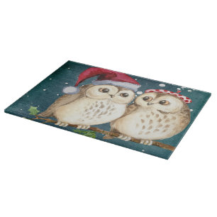 Planche À Découper Tableau de coupe en verre des Chouettes de Noël