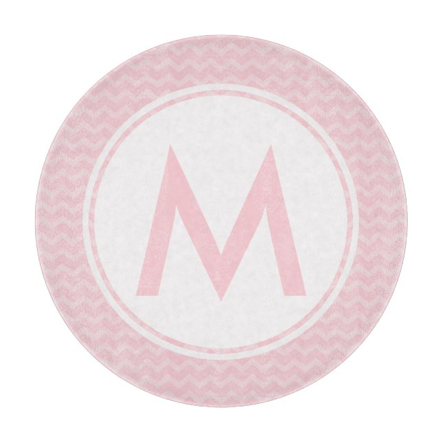 Planche À Découper Tableau de coupe en verre monogramme rose Chevron  (Devant)