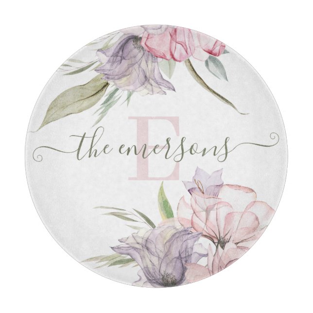 Planche À Découper Tableau de coupe florale monogrammé (Devant)