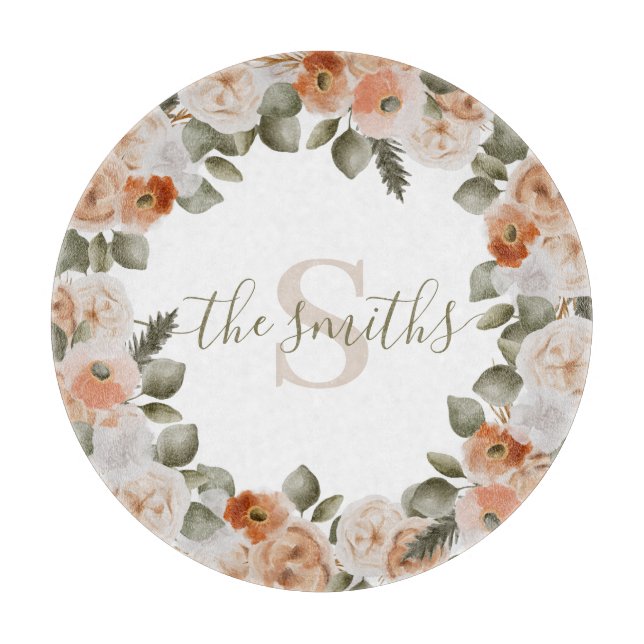 Planche À Découper Tableau de coupe florale monogrammé (Devant)