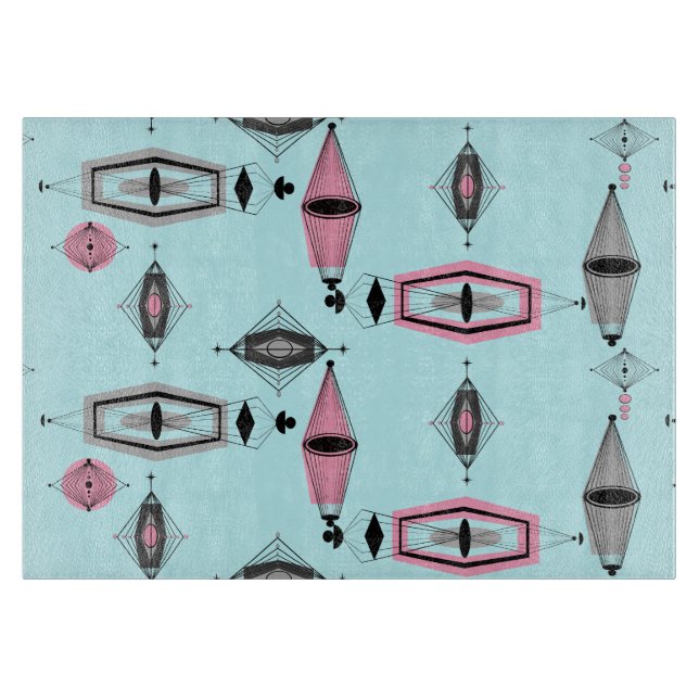 Planche À Découper Tableau de coupe Motif rose et gris atomique (Devant)