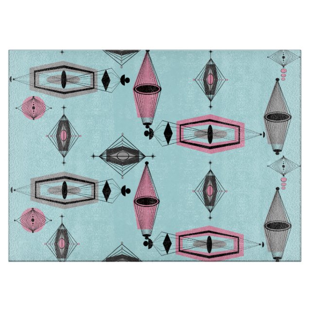 Planche À Découper Tableau de coupe Motif rose et gris atomique (Devant)