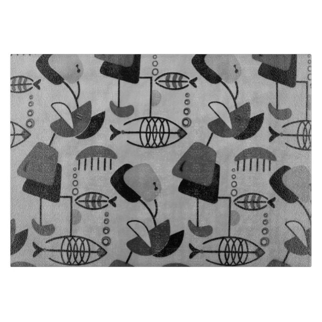 Planche À Découper Tableau de coupe noir et blanc Motif atomique (Devant)