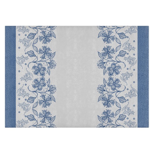 Planche À Découper Tableau de découpe floral bleu Indigo personnalisé (Devant)