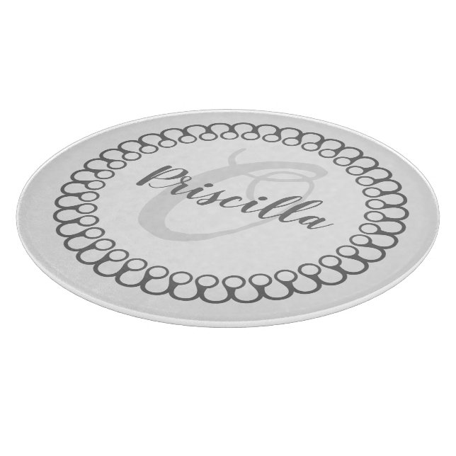 Planche À Découper Tableau Décoratif Gris Cercle Monogramme (Coin)