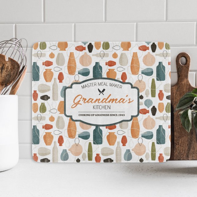 Planche À Découper Tableau principal de découpe de la machine à mange (Personalize this colourful glass cutting board with the name of the Master Meal Maker in your life.)