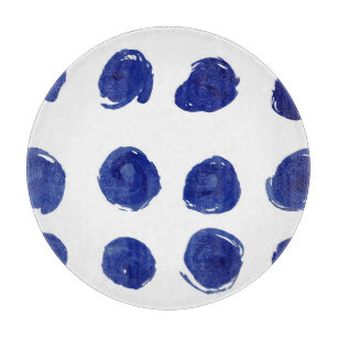 Planche À Découper Tache de pois, aquarelle bleu indigo.