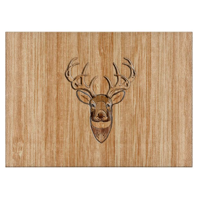 Planche À Découper Tail blanche Tête de cerf bois conception du grain (Devant)